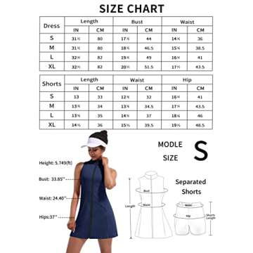 TQD Tennis Dress for Women, Full Zipper Tennis Golf Dresses with Built in Shorts & Pocket Sleeveless Athletic Exercise Dress Navy