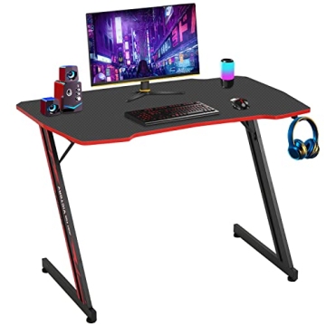 BestOffice 39" Z-Shaped Gaming Desk - Ergonomic Workstation with Headphone Hook (Red)