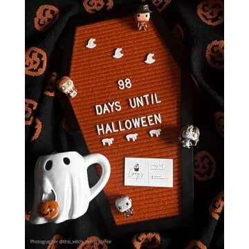 Coffin Letter Board Orange With Spooky Emojis +500 Characters, and Wooden Stand - 17x10.5 Inches - G...