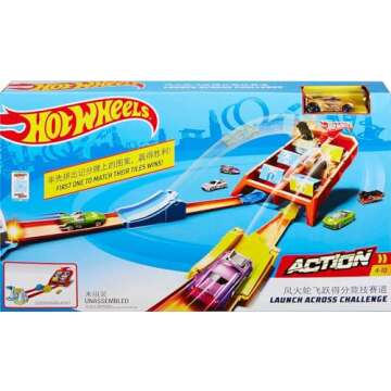 Hot Wheels Toy Car Track Set, Action Launch Across Challenge with 1:64 Scale Vehicle, Game-Style Competition, Single- or Multi-Player