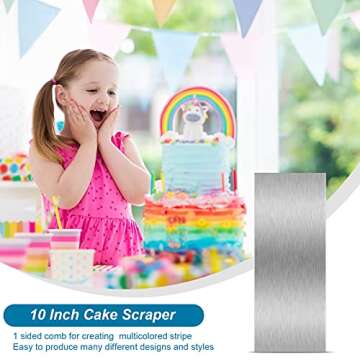 Patelai 10 Inch Stainless Steel Metal Cake Scraper Large Double Sided Patterned Stripe Edge Smoother Scraper Cake Decorating Comb Pastry Cutter for Home Kitchen Mousse Butter Cream Decor(1 Piece)