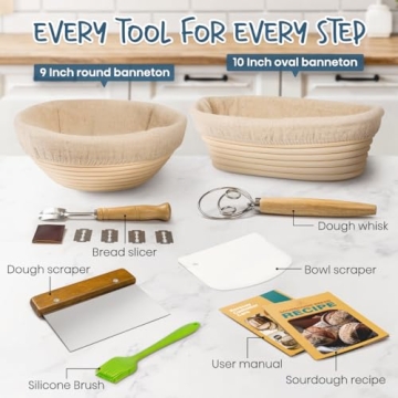 RORECAY Banneton Bread Proofing Basket Set for All Bakers