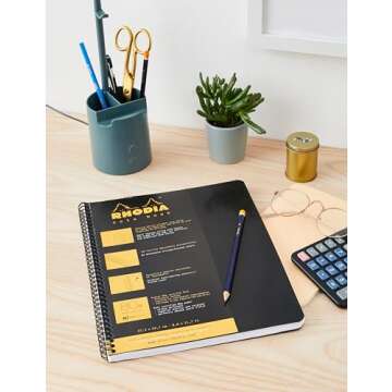 Rhodia Wirebound Notebook 8.8 X11.75 Inches Black Grid, Satin