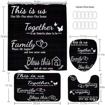 AZHM Family Shower Curtain Set Black Home Bathroom Set with Shower Curtain and Rugs and Accessories Bathroom Decor Curtain with 12 Hooks