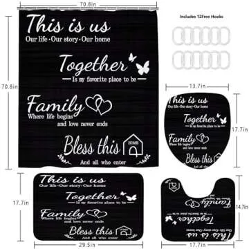 Black Monogrammed Bathroom Set with Shower Curtain & Rugs