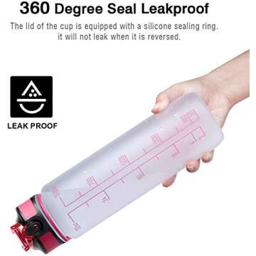 Giotto 32oz Large BPA Free Water Bottle with Time Marker