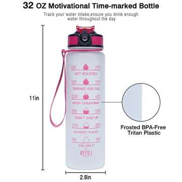 Giotto 32oz Large BPA Free Water Bottle with Time Marker