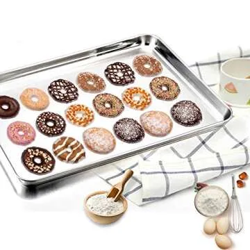TeamFar Baking Sheet Cookie Sheet Set of 2, Pure Stainless Steel Baking Pan Tray Professional, Non Toxic & Healthy, Mirror Finish & Rust Free, Easy Clean & Dishwasher Safe