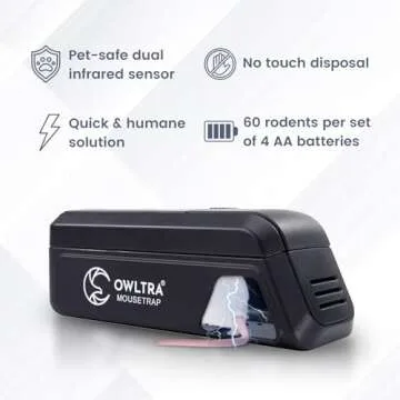 OWLTRA OW-2 Indoor Electric Mouse Trap 2 PCS, Instant Kill Rodent Zapper with Pet Safe Trigger, Blac...