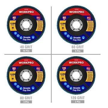 WORKPRO 20-Pack Flap Discs, 4-1/2-inch, Arbor Size 7/8-inch, T29 Zirconia Abrasive Grinding Wheel an...