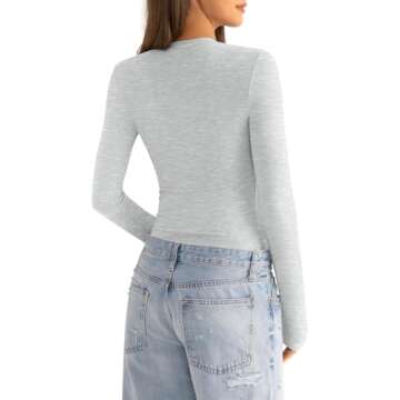 EasyGala Cotton Long Sleeve Shirts Women Crew Neck Slim Fit Basic Going Out Crop Y2k Outfits for Spring Fall Crewneck Tight Tops Fashion Trendy Undershirt Stretchy 2024 Light Grey