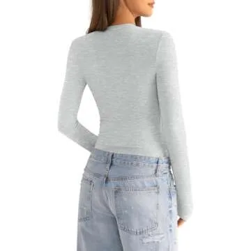 EasyGala Cotton Long Sleeve Shirts Women Crew Neck Slim Fit Basic Going Out Crop Y2k Outfits for Spring Fall Crewneck Tight Tops Fashion Trendy Undershirt Stretchy 2024 Light Grey