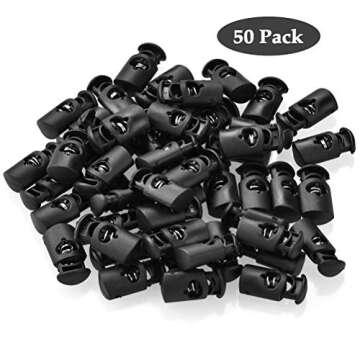 YOTINO 50 Pcs Plastic Cord Locks with 65 ft 1/8" inch Elastic Bungee Nylon Shock Cord, Crafting Stretch String for Drawstrings, Bags, Shoelaces, Clothing(Black)