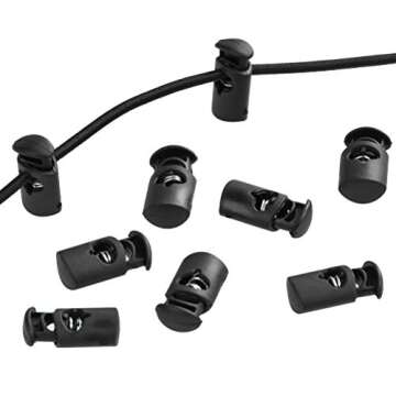YOTINO 50 Pcs Plastic Cord Locks with 65 ft 1/8" inch Elastic Bungee Nylon Shock Cord, Crafting Stretch String for Drawstrings, Bags, Shoelaces, Clothing(Black)