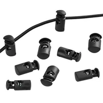 YOTINO 50 Pcs Plastic Cord Locks with 65 ft 1/8" inch Elastic Bungee Nylon Shock Cord, Crafting Stretch String for Drawstrings, Bags, Shoelaces, Clothing(Black)