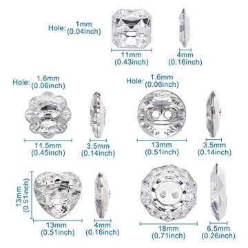 Pandahall 150pcs Mixed 2-Hole Acrylic Rhinestone Buttons 5 Styles Faceted Silver Plated Rivoli Back ...