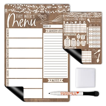 Hadley Designs Rustic Magnetic Weekly Meal Planner Dry Erase Board for Refrigerator - Weekly Dinner ...