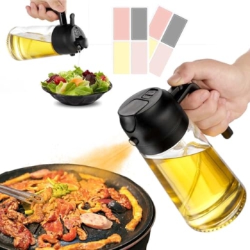 JULEHUI 16oz Oil Sprayer - Versatile 2-in-1 Olive Oil Dispenser with Stickers & Pouring Cap