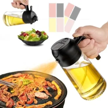 JULEHUI 16oz Oil Sprayer - Versatile 2-in-1 Olive Oil Dispenser with Stickers & Pouring Cap