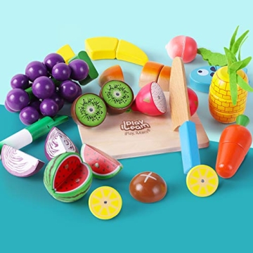 iPlay, iLearn Kids Wooden Play Food Toy Set for Ages 3-7