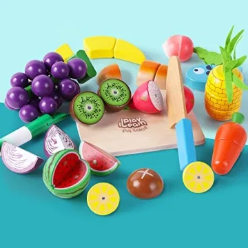 iPlay, iLearn Kids Wooden Play Food Toy Set for Ages 3-7