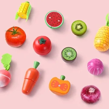 iPlay, iLearn Kids Wooden Play Food Toy Set for Ages 3-7