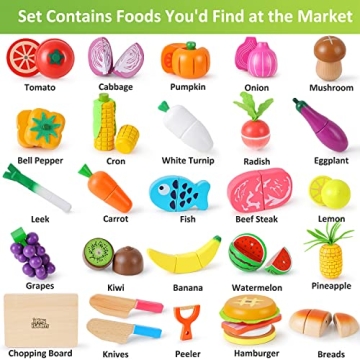 iPlay, iLearn Kids Wooden Play Food Toy Set for Ages 3-7