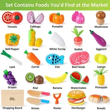 iPlay, iLearn Kids Wooden Play Food Toy Set for Ages 3-7