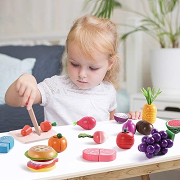 iPlay, iLearn Kids Wooden Play Food Toy Set for Ages 3-7
