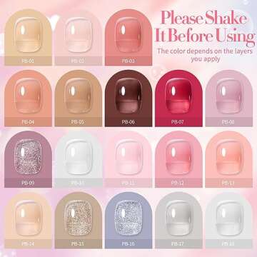 Born Pretty Jelly Gel Nail Polish Sheer Clear Nude Pink Gel Polish Set Crystal Transparent Translucent Gel Polish with Glossy Matte Top Coat and Base Coat Nail Art DIY Manicure Valentine's Day