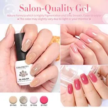 Born Pretty Jelly Gel Nail Polish Sheer Clear Nude Pink Gel Polish Set Crystal Transparent Translucent Gel Polish with Glossy Matte Top Coat and Base Coat Nail Art DIY Manicure Valentine's Day