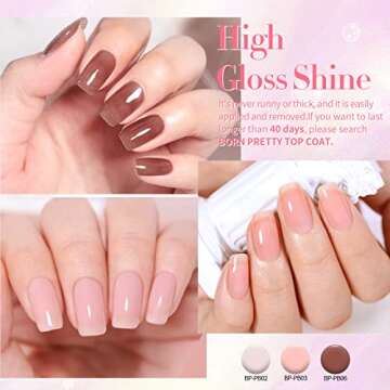 Born Pretty Jelly Gel Nail Polish Sheer Clear Nude Pink Gel Polish Set Crystal Transparent Translucent Gel Polish with Glossy Matte Top Coat and Base Coat Nail Art DIY Manicure Valentine's Day