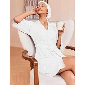 Ekouaer Waffle Knit Bathrobe for Women Soft Comfortable Loungewear