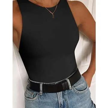 Saslax Women's High Neck Sleeveless Racerback Halter Thong Leotard Bodysuits Tops Black#2 M