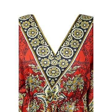 Art Of Creation Women Kaftan Dress Long Maxi Plus Size Polyester Printed Caftan Gown Beach Cover Up Party Casual Nightdress (Red)