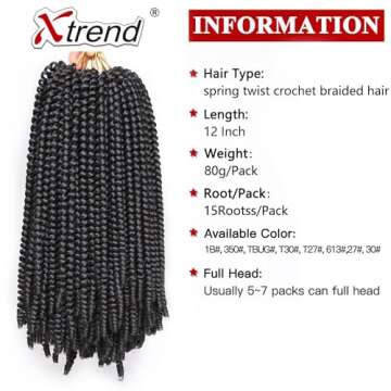 Xtrend 12 Inch 2 Packs Spring Twist Hair For Butterfly Faux Locks And Invisible Locs Short Crochet Braids Hair Synthetic Spring Curl Hair Extension For Women (1B#)