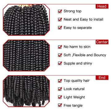 Xtrend 12 Inch 2 Packs Spring Twist Hair For Butterfly Faux Locks And Invisible Locs Short Crochet Braids Hair Synthetic Spring Curl Hair Extension For Women (1B#)