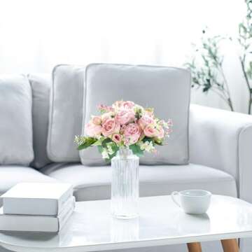 Mkono Peonies Artificial Flowers, Small Silk Flowers for Home Decor Indoor 2 Bundles Fake Bouquet Fa...