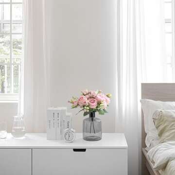 Mkono Peonies Artificial Flowers, Small Silk Flowers for Home Decor Indoor 2 Bundles Fake Bouquet Faux Floral Arrangements Dining Table Centerpieces for Kitchen Bridal Wedding Party Decor, Pink