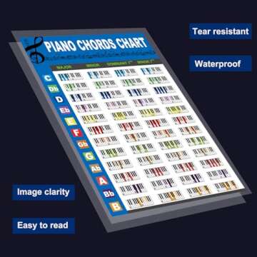 Jinlop Piano Chords Chart Poster for Beginners, Piano Chords, Scales & Music Theory Chart for Piano ...