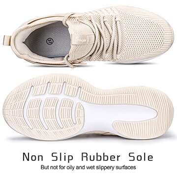 SDolphin Walking Shoes Women Workout - Lightweight Breathable Mesh Memory Foam Support Tennis Running Training Shoes Women's Fashion Sneakers Beige