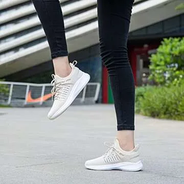 SDolphin Walking Shoes Women Workout - Lightweight Breathable Mesh Memory Foam Support Tennis Running Training Shoes Women's Fashion Sneakers Beige