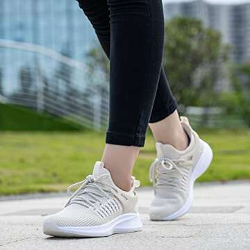 SDolphin Walking Shoes Women Workout - Lightweight Breathable Mesh Memory Foam Support Tennis Running Training Shoes Women's Fashion Sneakers Beige