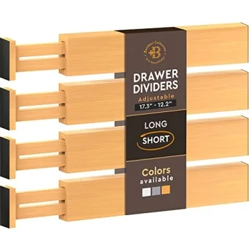 Bambüsi 4 Pack Drawer Divider - Bamboo 2.6" High, 12.5-17" Adjustable Drawer Organizers for Clothes...