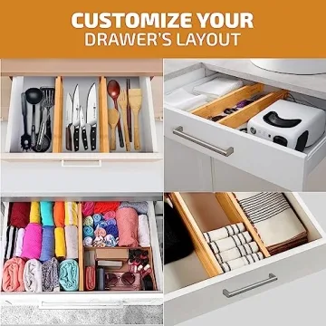 Bambüsi Bamboo Drawer Dividers - Adjustable Organizers