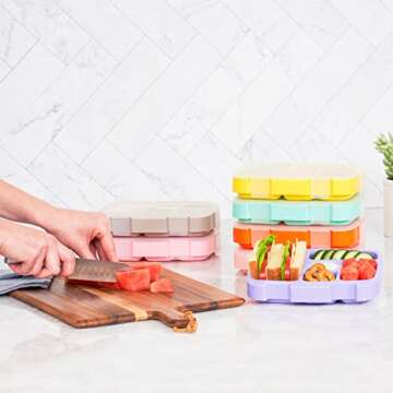 Bentgo® Kids Prints Tray with Transparent Cover - Reusable, BPA-Free, 5-Compartment Meal Prep Container with Built-In Portion Control for Healthy Meals At Home & On the Go (Dino Fossils)