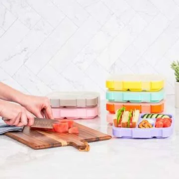 Bentgo® Kids Prints Tray with Transparent Cover - Reusable, BPA-Free, 5-Compartment Meal Prep Container with Built-In Portion Control for Healthy Meals At Home & On the Go (Dino Fossils)