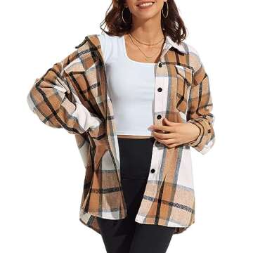 ATHMILE Womens Fall Outfits Corduroy Jacket Plus Size Shacket Button Down Long Sleeve Shirts 2023 Apricot