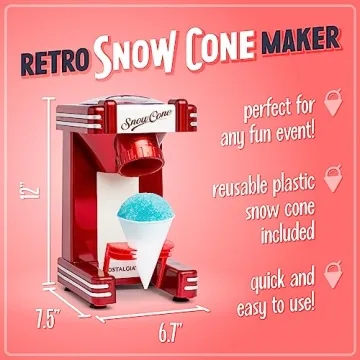Nostalgia Snow Cone Machine Retro Red Makes 20 Icy Treats