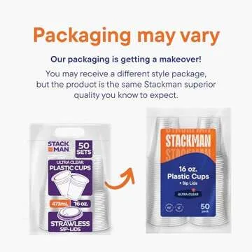 16 oz Clear Plastic Cups with Strawless Sip-Lids [50 Sets] PET Crystal Clear Disposable 16oz Plastic Cups with Lids - Crystal Clear, Durable Cup - BPA Free + Crack Resistant, for Coffee, Juice, Shakes